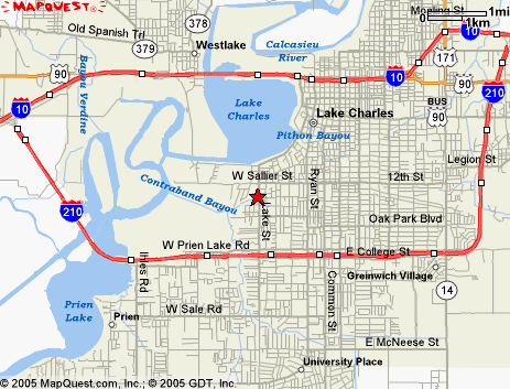 Overview map of Loop 210 and I-10 in Lake Charles
